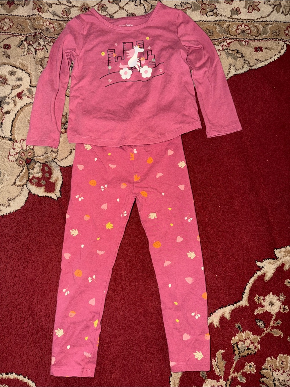 okie dokie Pink Unicorn & Floral Pajama Set